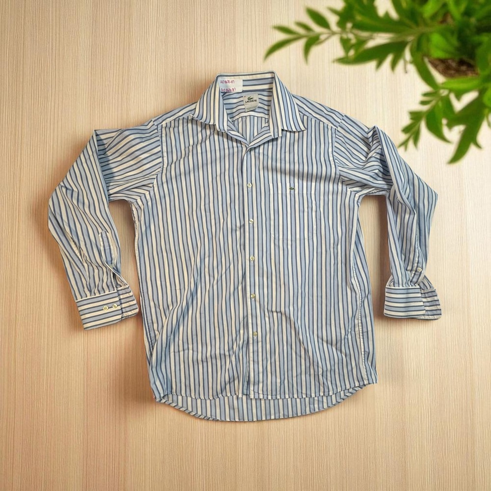 Lacoste Mens Size 42 Blue Stripe Long Sleeve‎ Button Up Dress Shirt